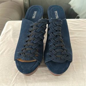 Michael Kors wedge hill blue sues shoes with silver studs